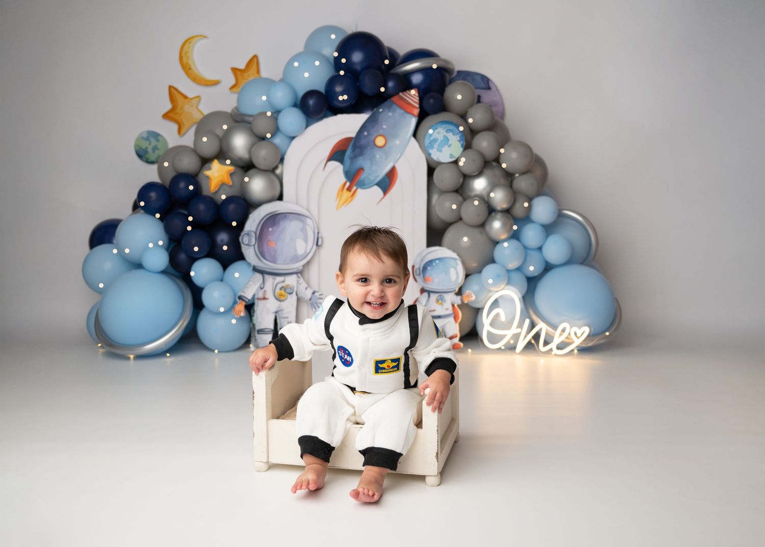 Child celebrating a birthday studio portrait setup in New Jersey.