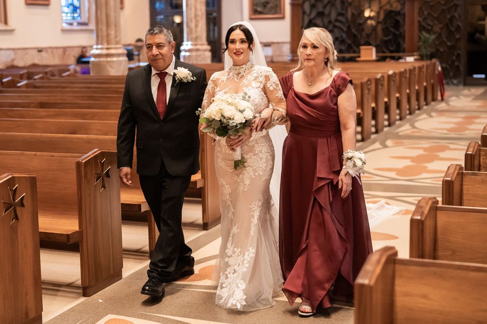 Vintage wedding ceremony at Holy Name Cathedral in Chicago, Illinois.