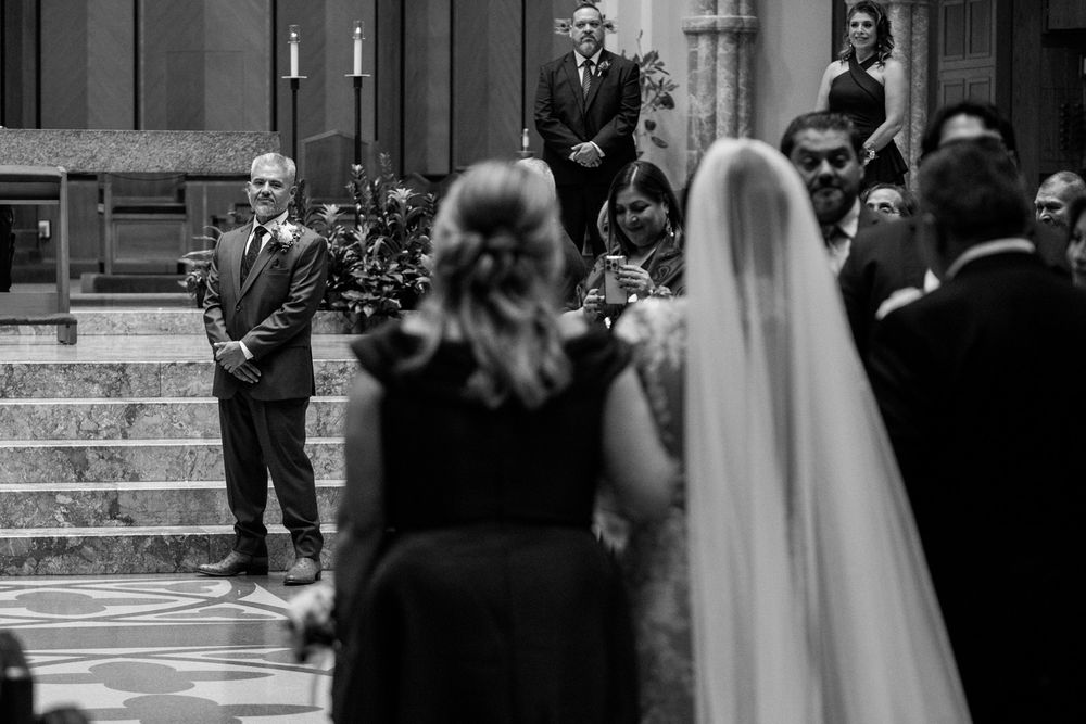 Vintage wedding ceremony at Holy Name Cathedral in Chicago, Illinois.