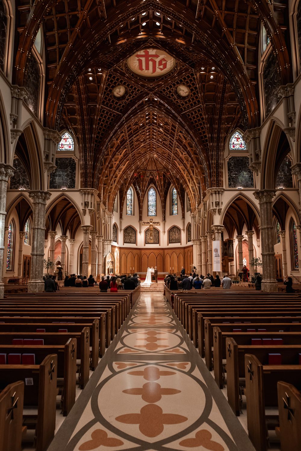 Vintage wedding ceremony at Holy Name Cathedral in Chicago, Illinois.