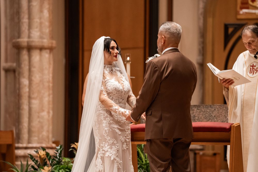 Vintage wedding ceremony at Holy Name Cathedral in Chicago, Illinois.