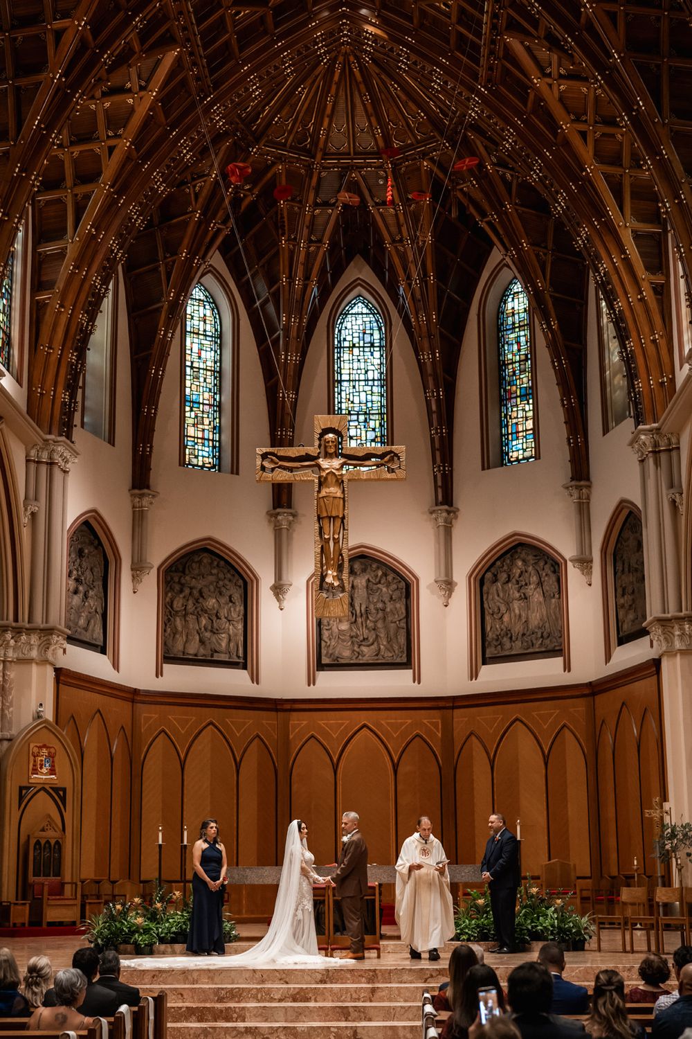 Vintage wedding ceremony at Holy Name Cathedral in Chicago, Illinois.