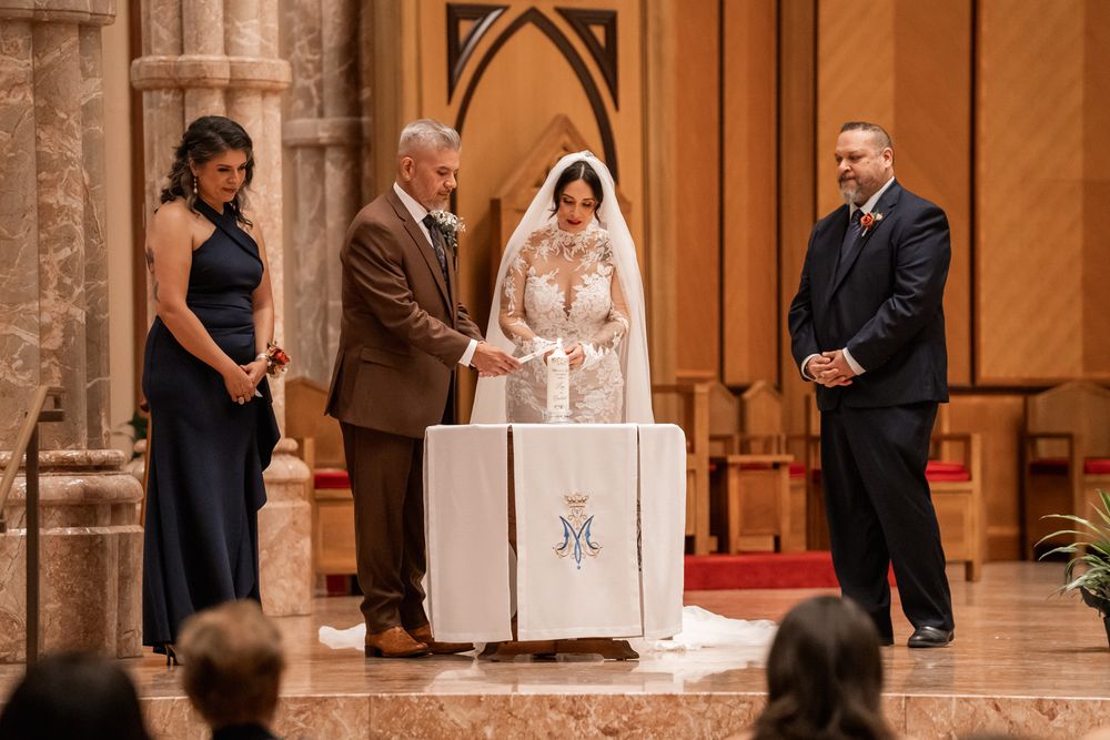Vintage wedding ceremony at Holy Name Cathedral in Chicago, Illinois.