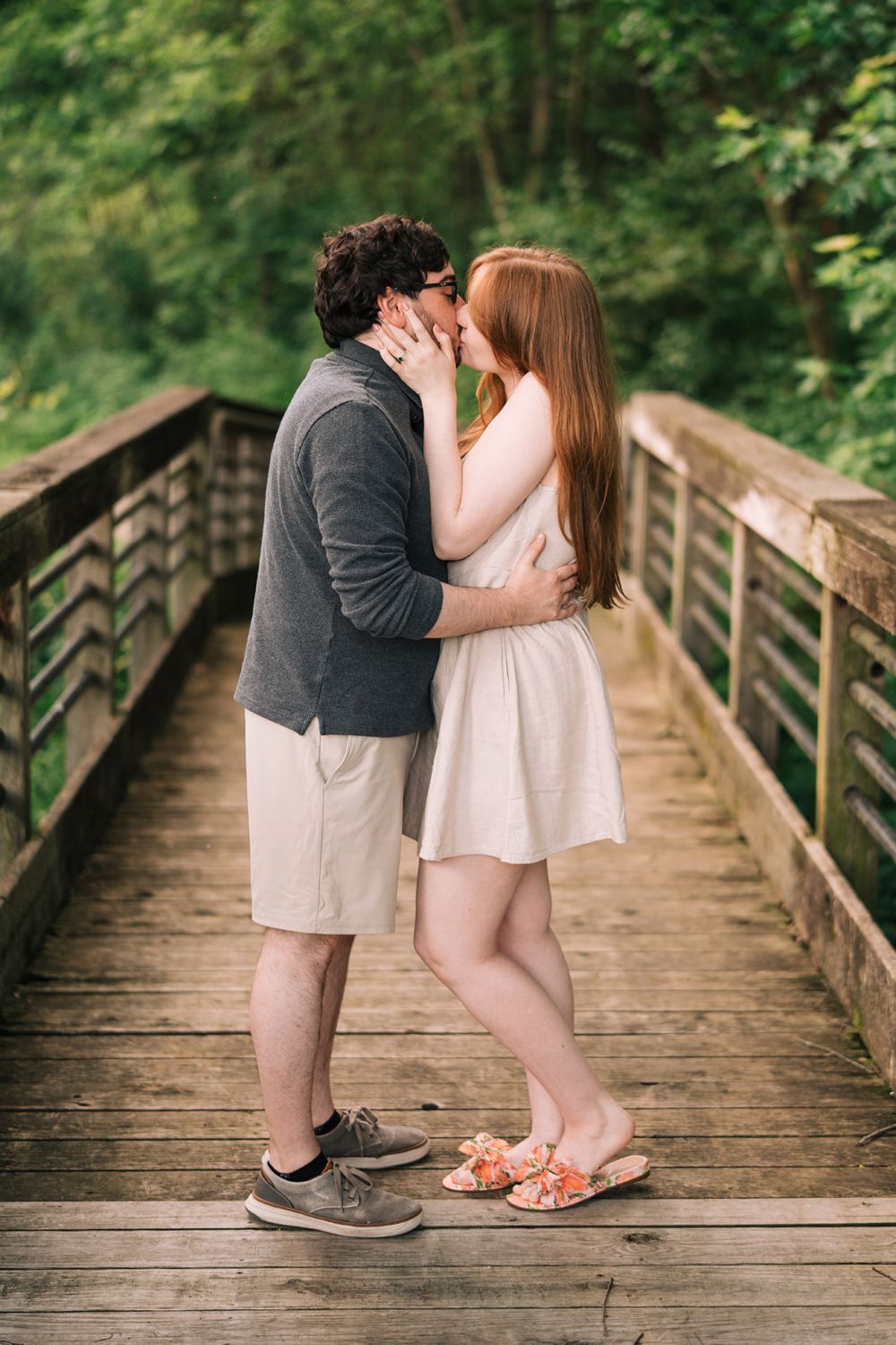 Engagement portrait session in the forest at Runyon Preserve in Lockport, Illinois.