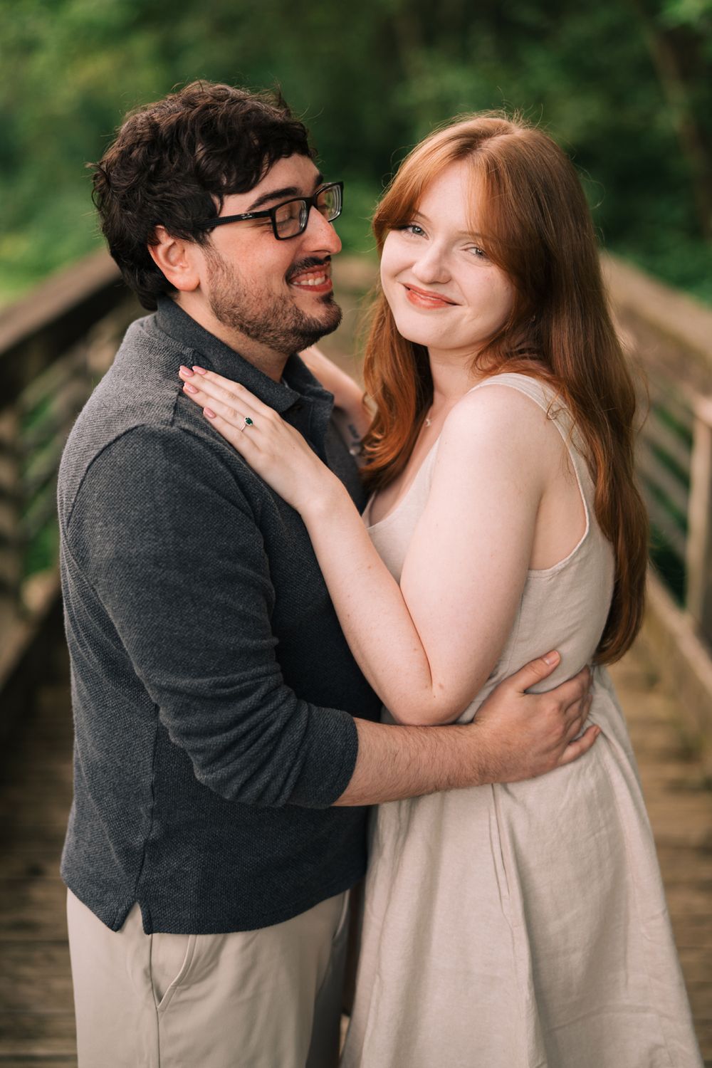 Engagement portrait session in the forest at Runyon Preserve in Lockport, Illinois.