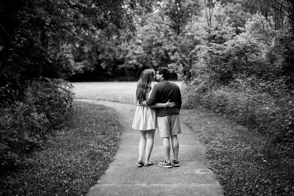 Engagement portrait session in the forest at Runyon Preserve in Lockport, Illinois.