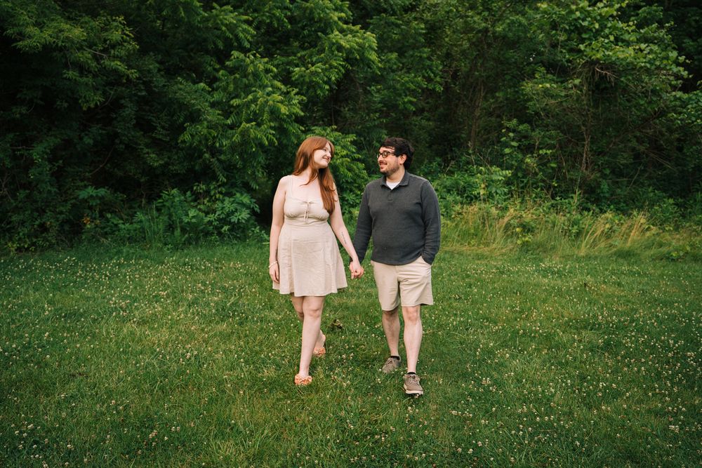 Engagement portrait session in the forest at Runyon Preserve in Lockport, Illinois.