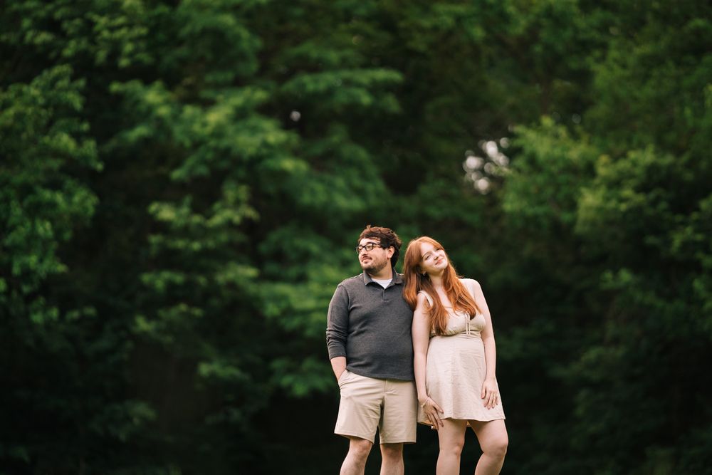 Engagement portrait session in the forest at Runyon Preserve in Lockport, Illinois.
