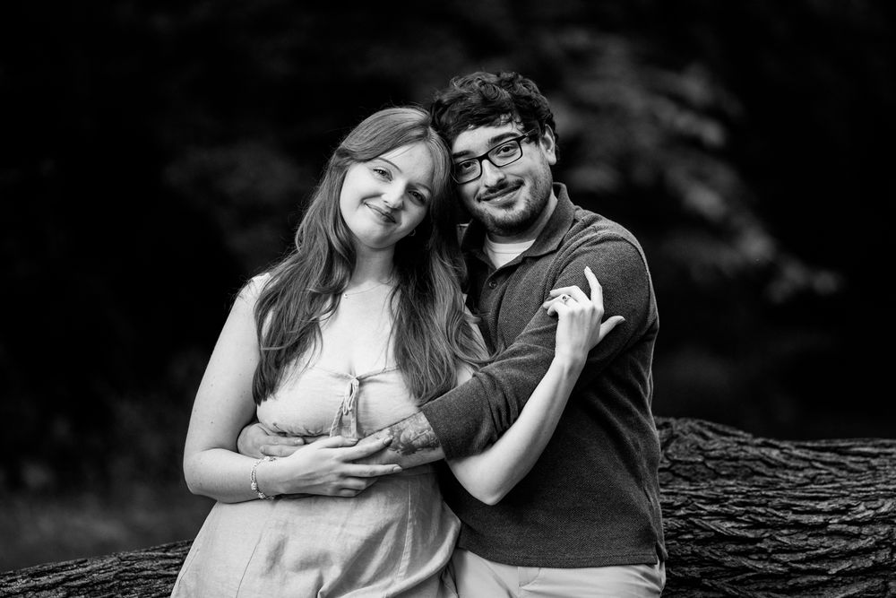 Engagement portrait session in the forest at Runyon Preserve in Lockport, Illinois.