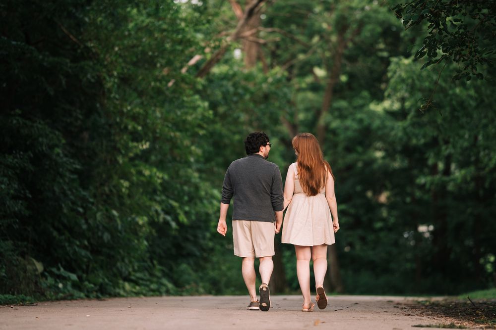 Engagement portrait session in the forest at Runyon Preserve in Lockport, Illinois.