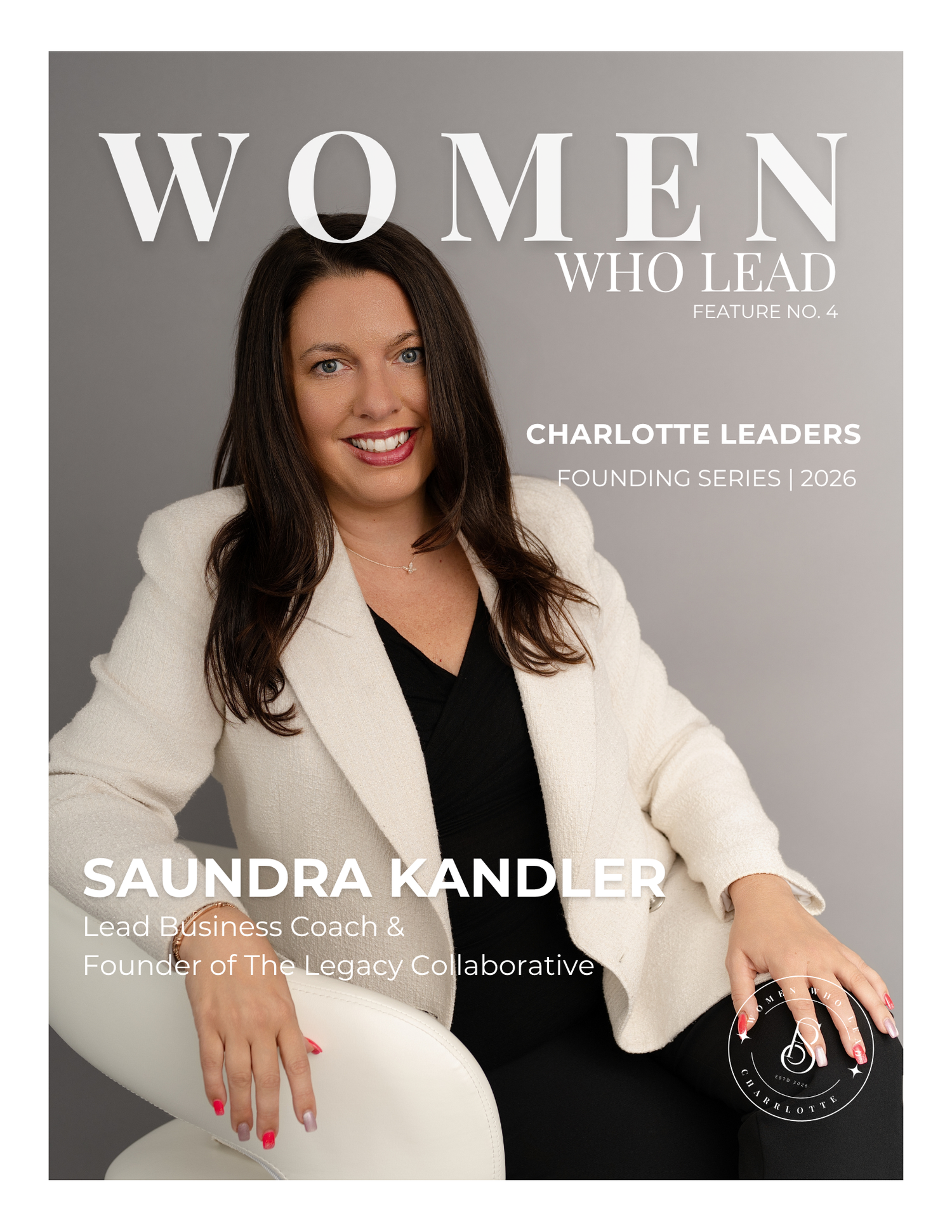 Women Who Lead magazine cover featuring Saundra Kandler, Lead Business Coach and Founder of The Legacy Collaborative, Charlotte Leaders 2026