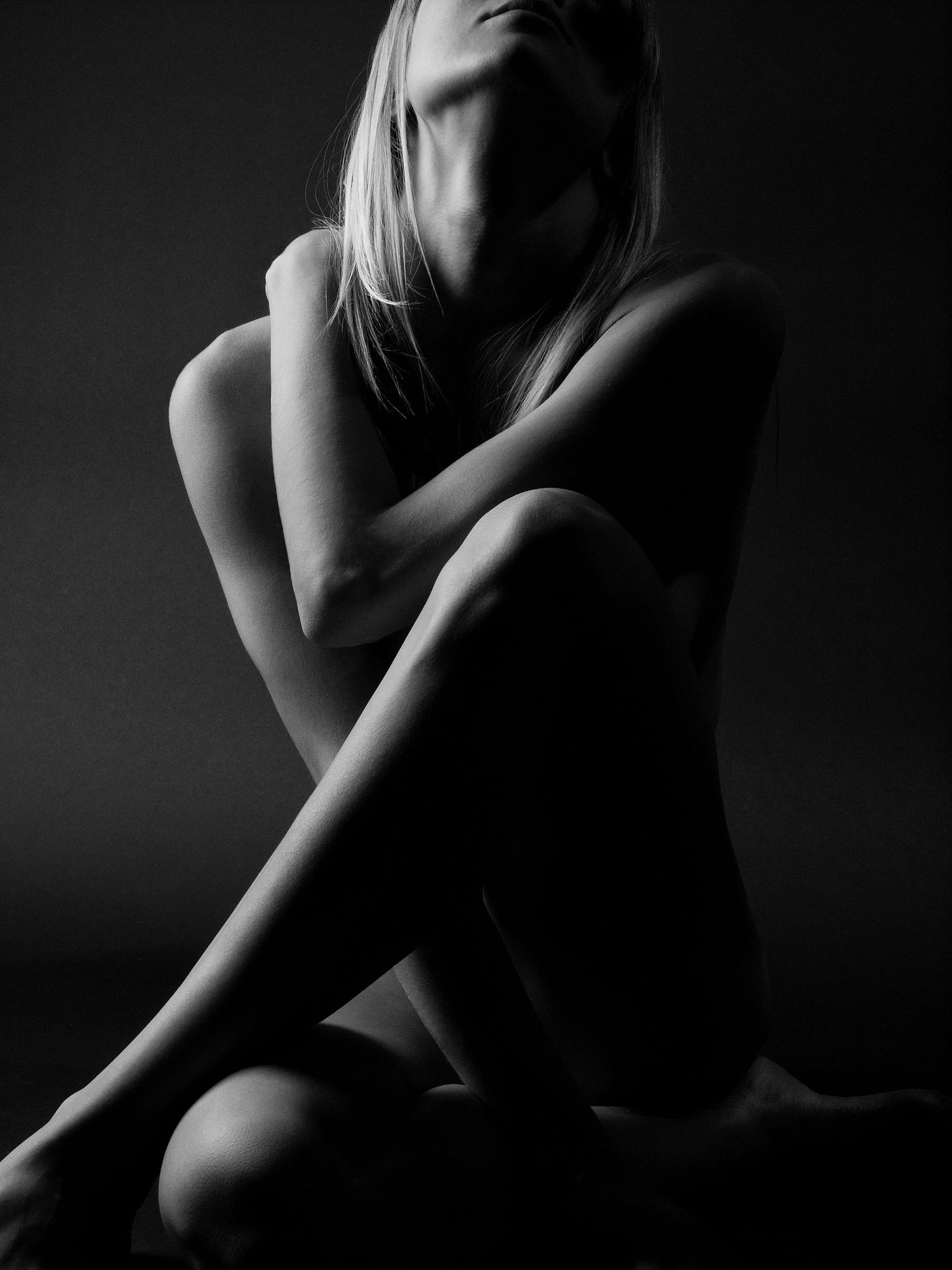 Artistic black and white silhouettes showing abstract body forms.