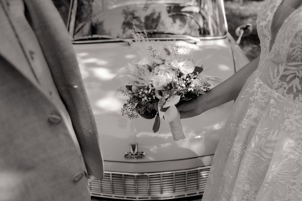Wedding day preparations being captured in a series of black and white detail shots.