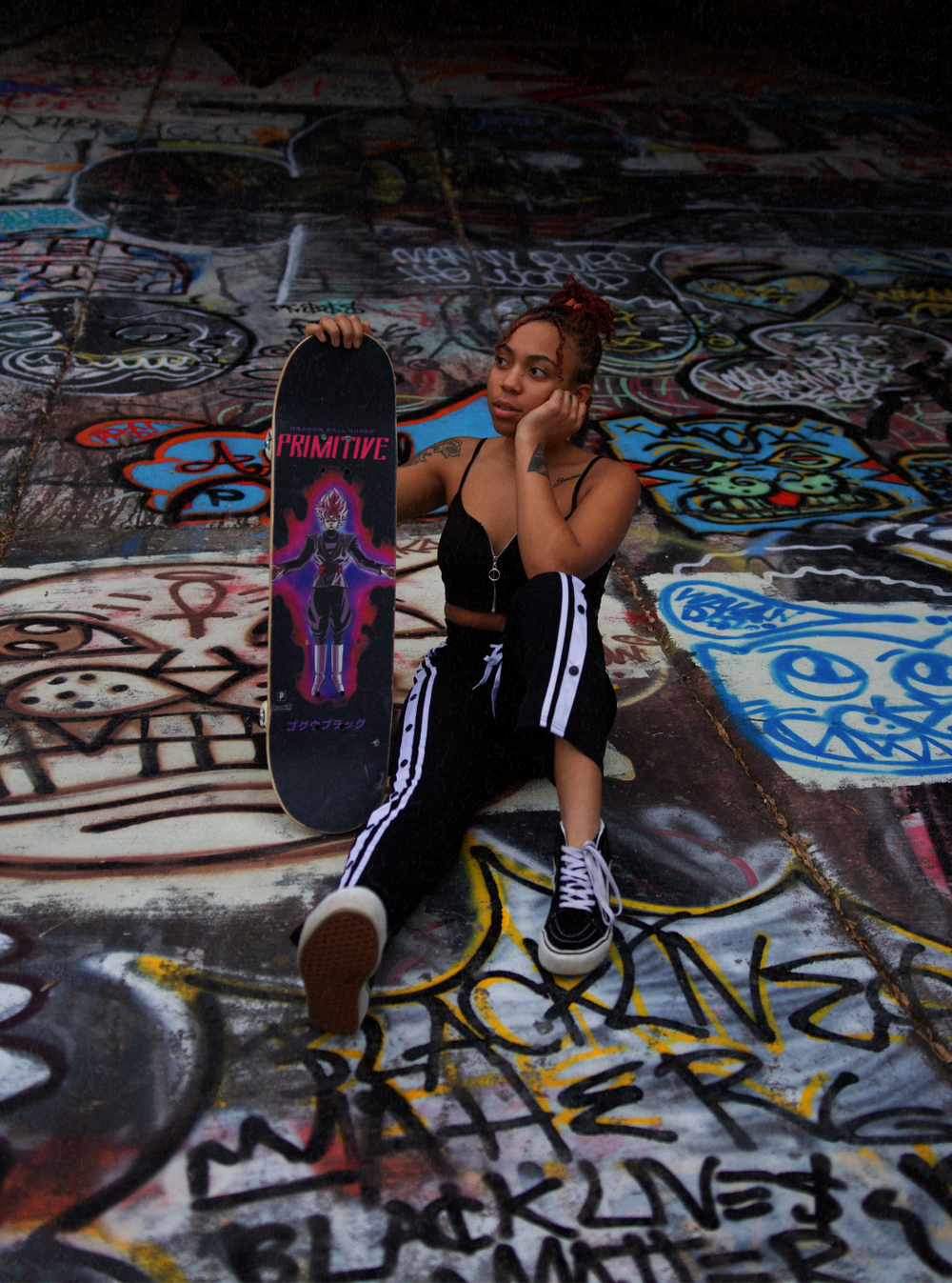 Brand shoot featuring skateboarder wearing streetwear and sneakers