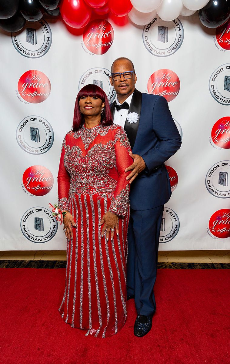 Pastor and Sis. Crump standing in formal attire at the 38th Annual Pastor's Banquet.