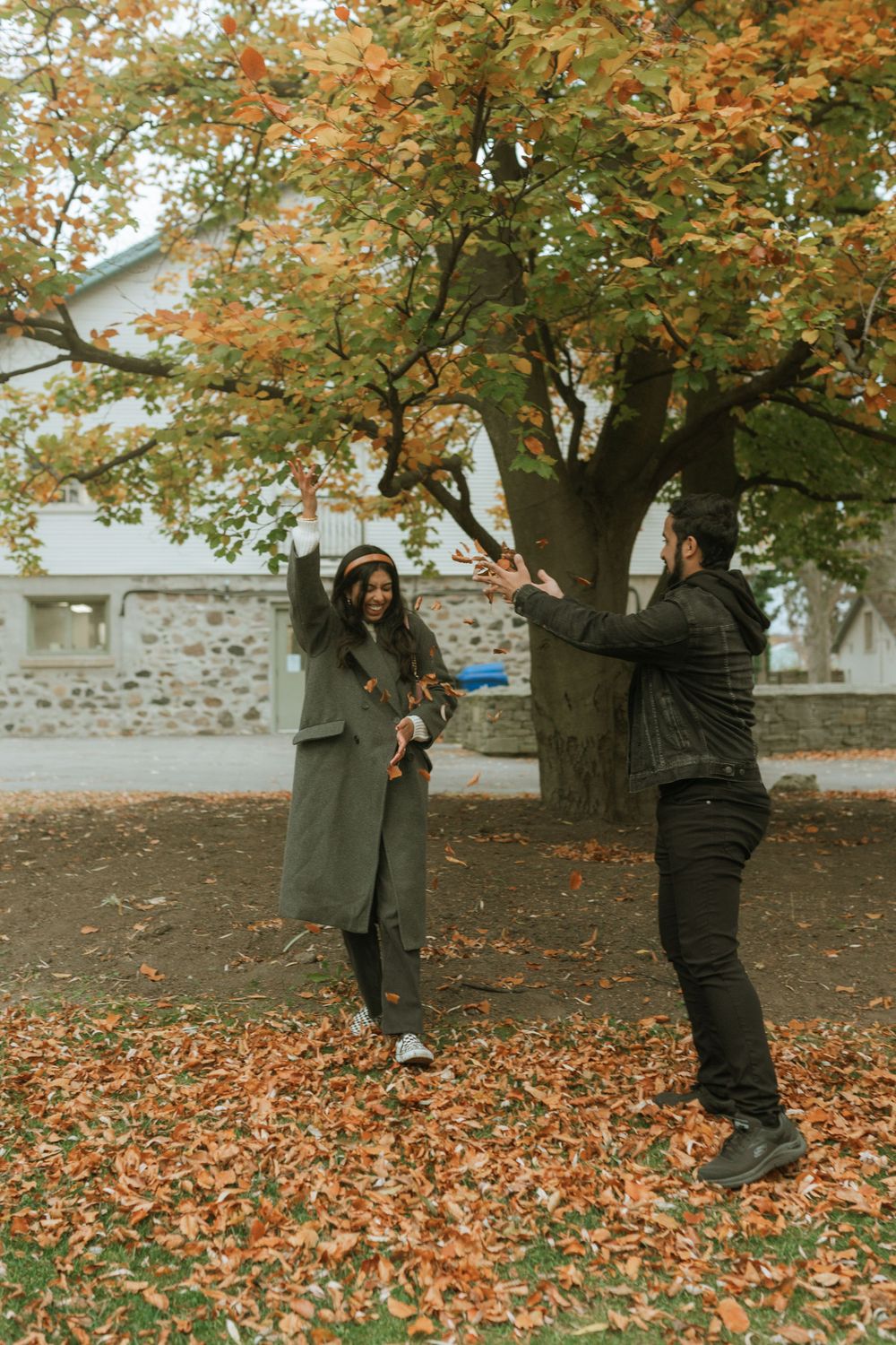 Romantic couple sharing a heartfelt moment in a beautiful outdoor setting.