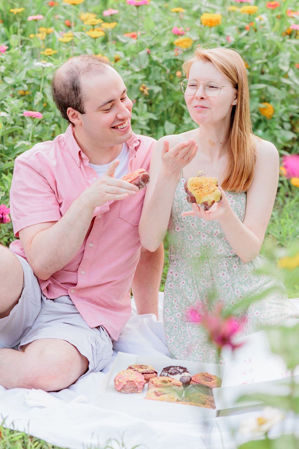 couples photo shoot engagement session flower field zinnias mantua new jersey clayton nj franklinville glassboro monroe