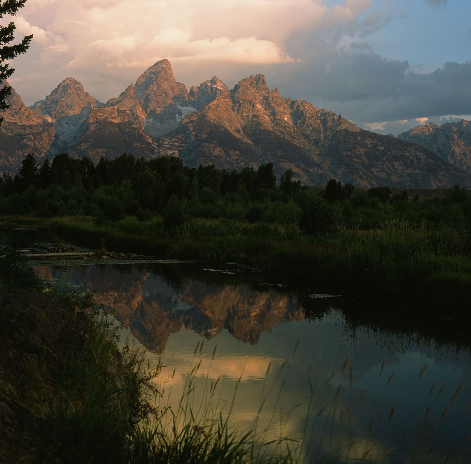 Sunrise at Schwebacher's Landing. Shot on medium format film. Grand Tetons National Park in Wyoming.