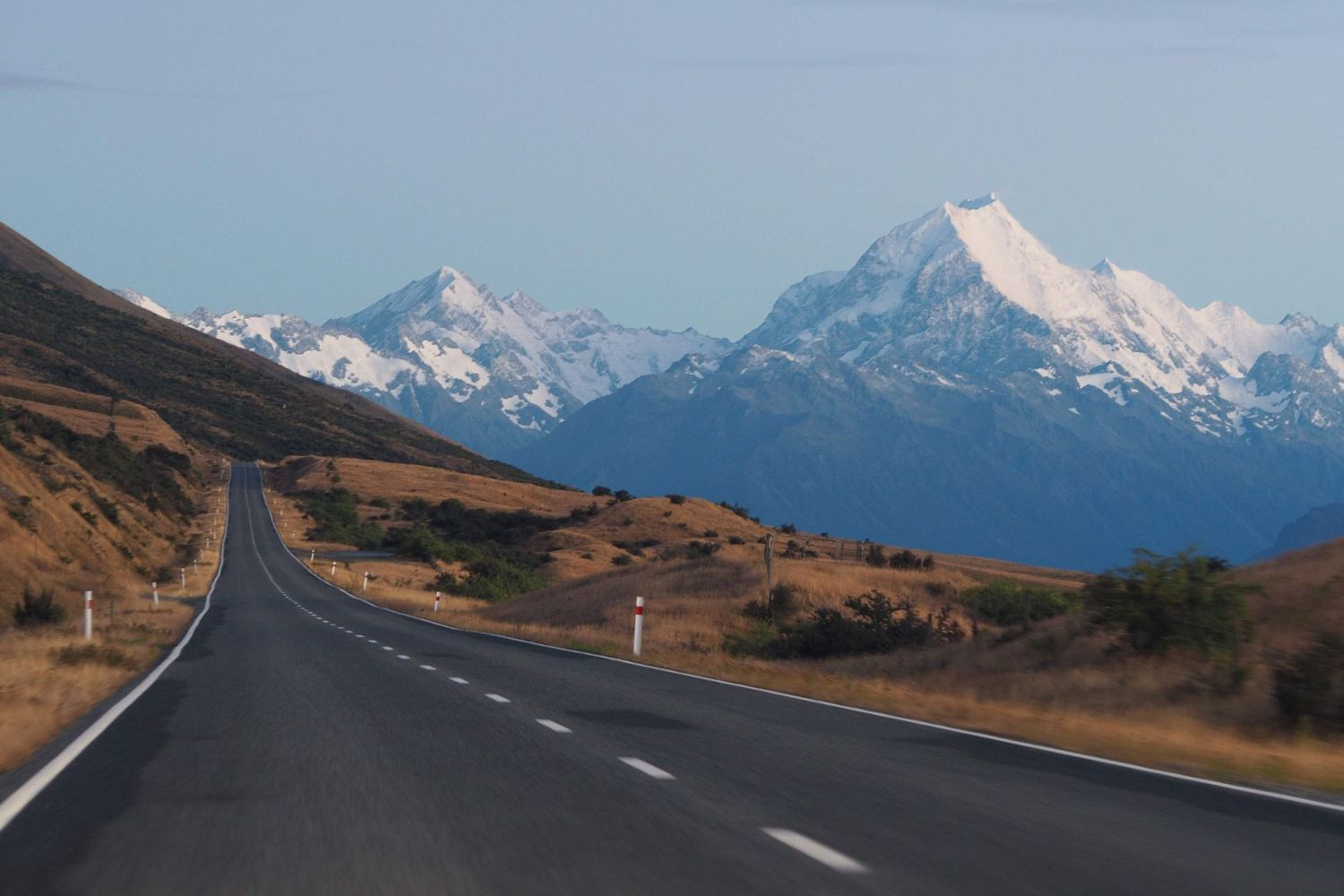 Mt. Cook at sunrise from the road in New Zealand.