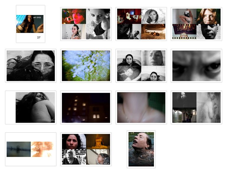 Grid of black and white and color artistic portrait photography thumbnails on a webpage.