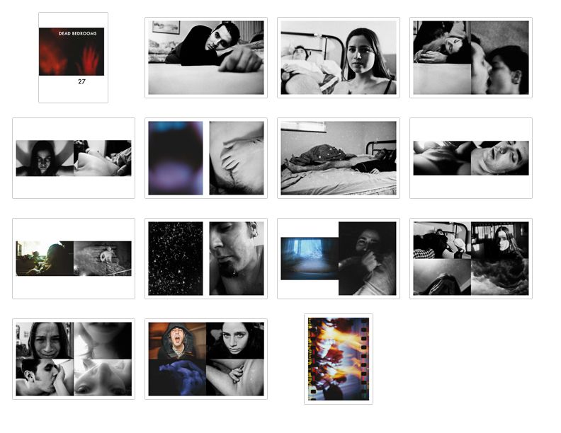 Collection of moody black and white and color photography thumbnails displayed in a grid layout.