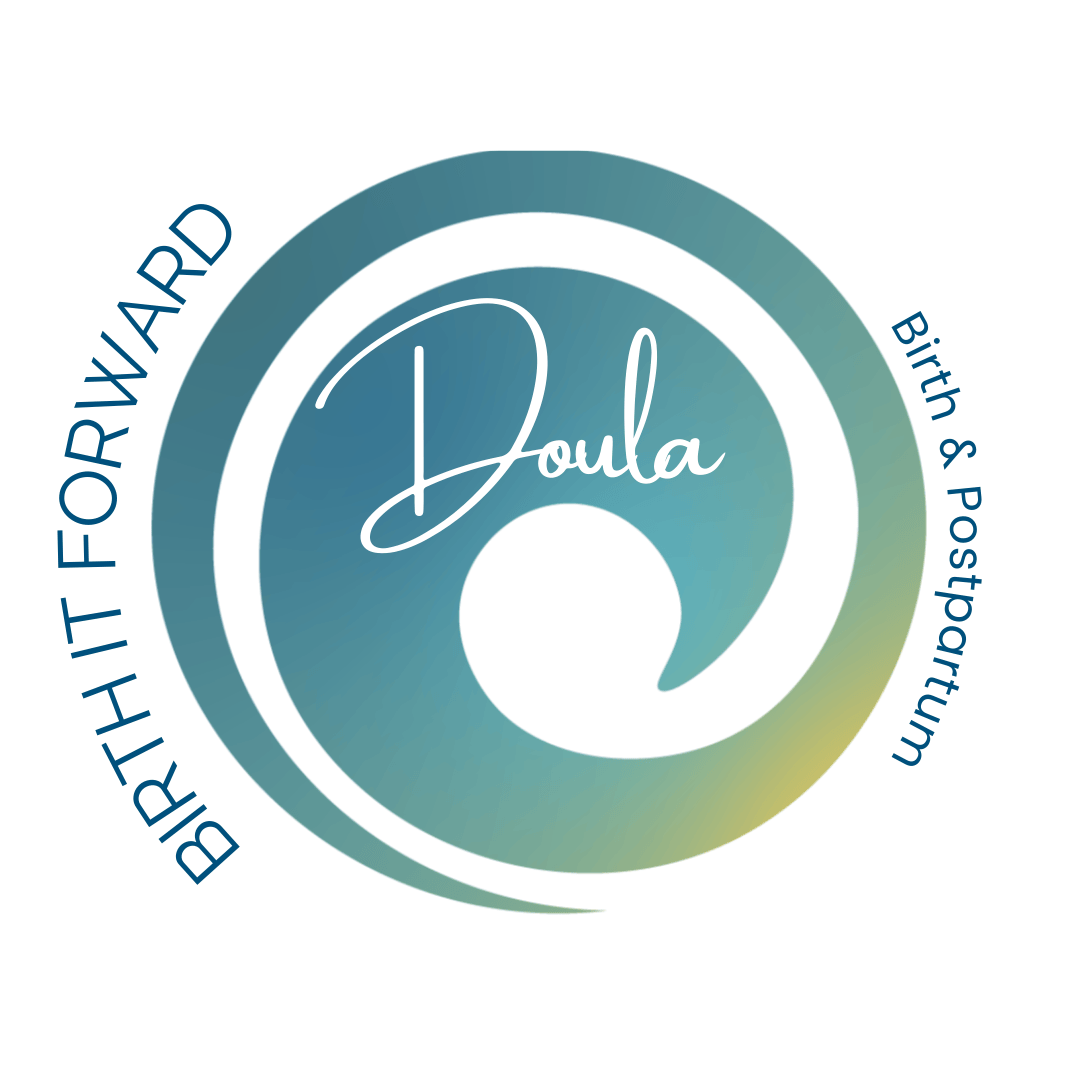 Teal and yellow circular logo design for Birth It Forward Doula services.