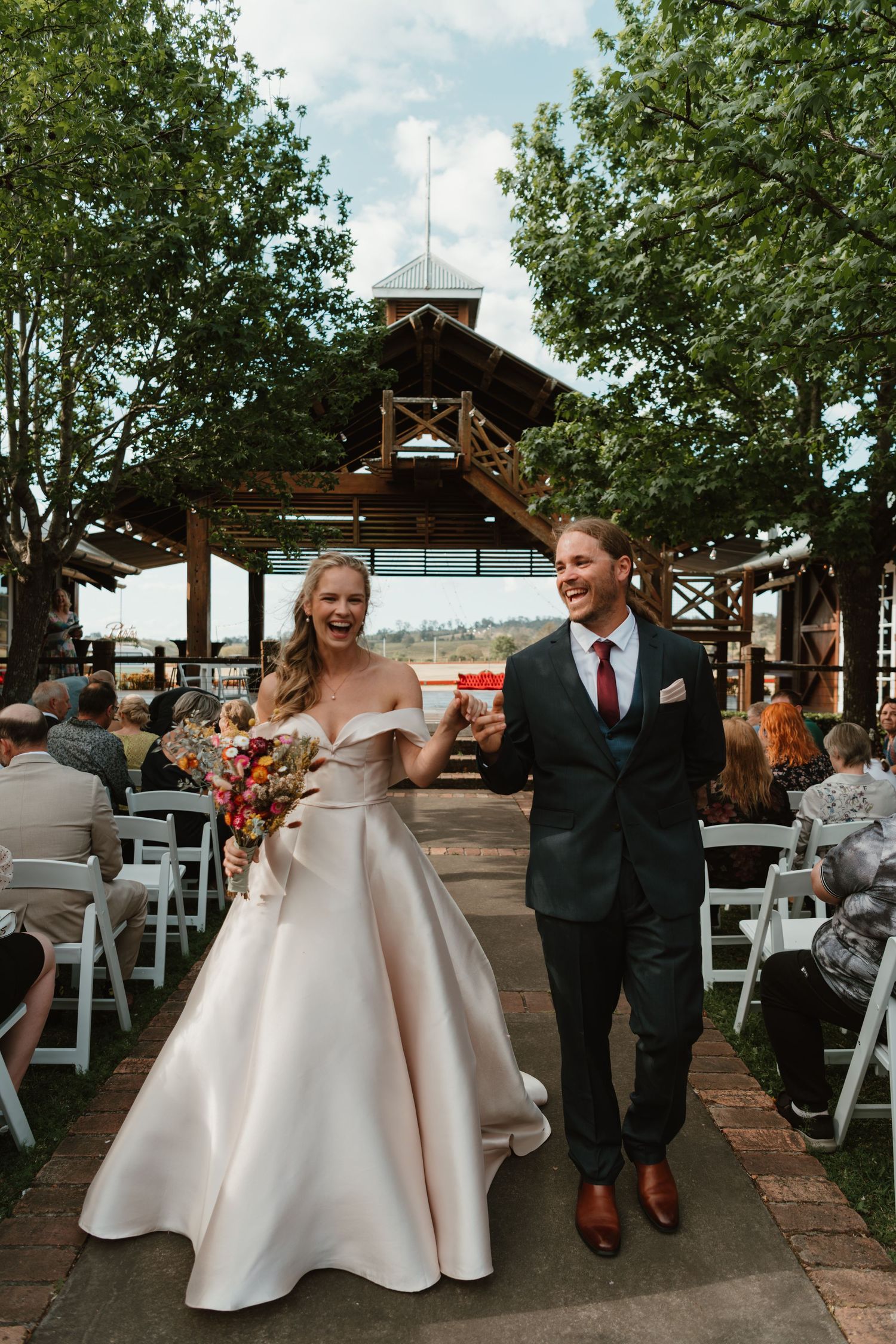 wedding exit, bride and groom