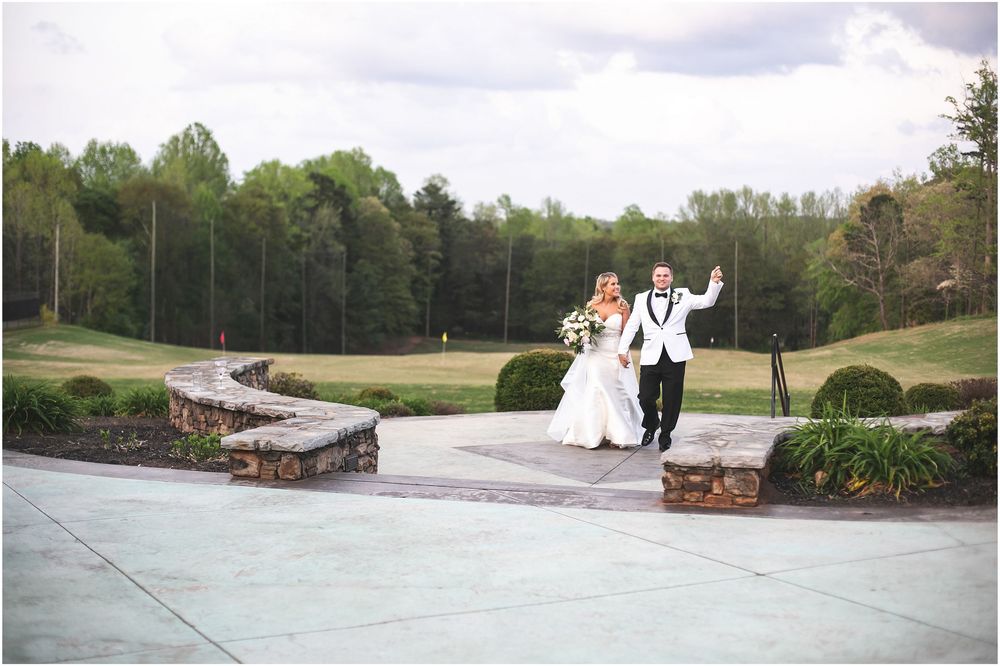 A collection of outdoor wedding venue photos showing scenic bridges, pathways and garden settings in various weather conditions.