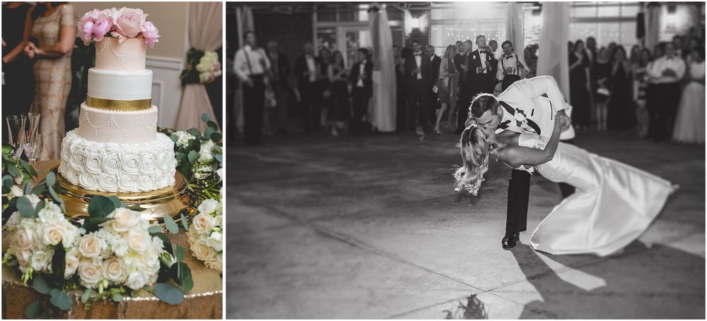 Wedding guests dance together on a wooden floor during an evening reception celebration.