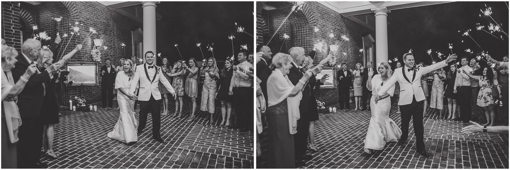 Black and white photos show a couple dancing together at a wedding reception while guests watch from the dance floor.