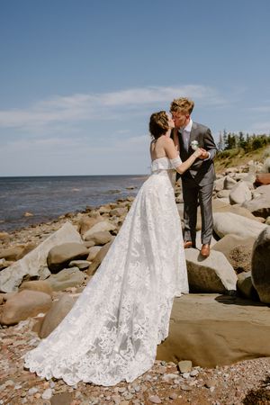 Bride and groom portraits ocean front wedding photography in Nova Scotia, Halifax wedding photographer packages near me, summer wedding
