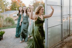bridal party grand entrance wedding photography in Moncton New Brunswick, fall elopement photographer in Atlantic Canada, candid moment