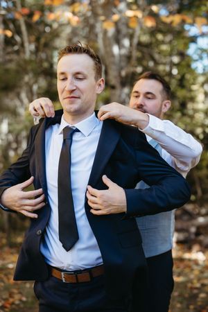 Grooms getting ready wedding photography in Moncton New Brunswick, LGBTQ+ friendly wedding photographer, same sex wedding in Atlantic Canada