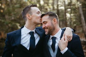 romantic groom portraits outdoor fall wedding photography same sex photographer fine art wedding photography in Moncton NB, true to life