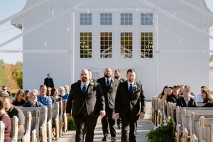 groom and groomsmen walk down aisle at the Grand Ivory, outdoor fall wedding photography Moncton New Brunswick fine art wedding photographer