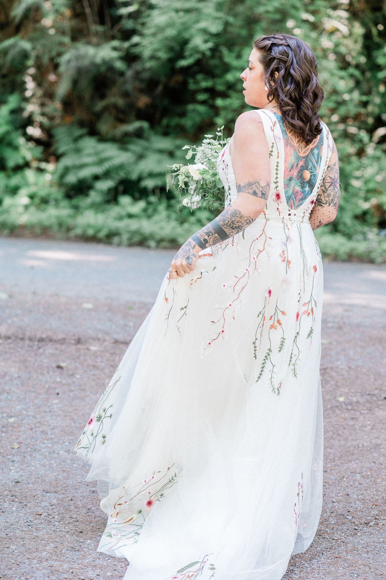 bride with floral gown