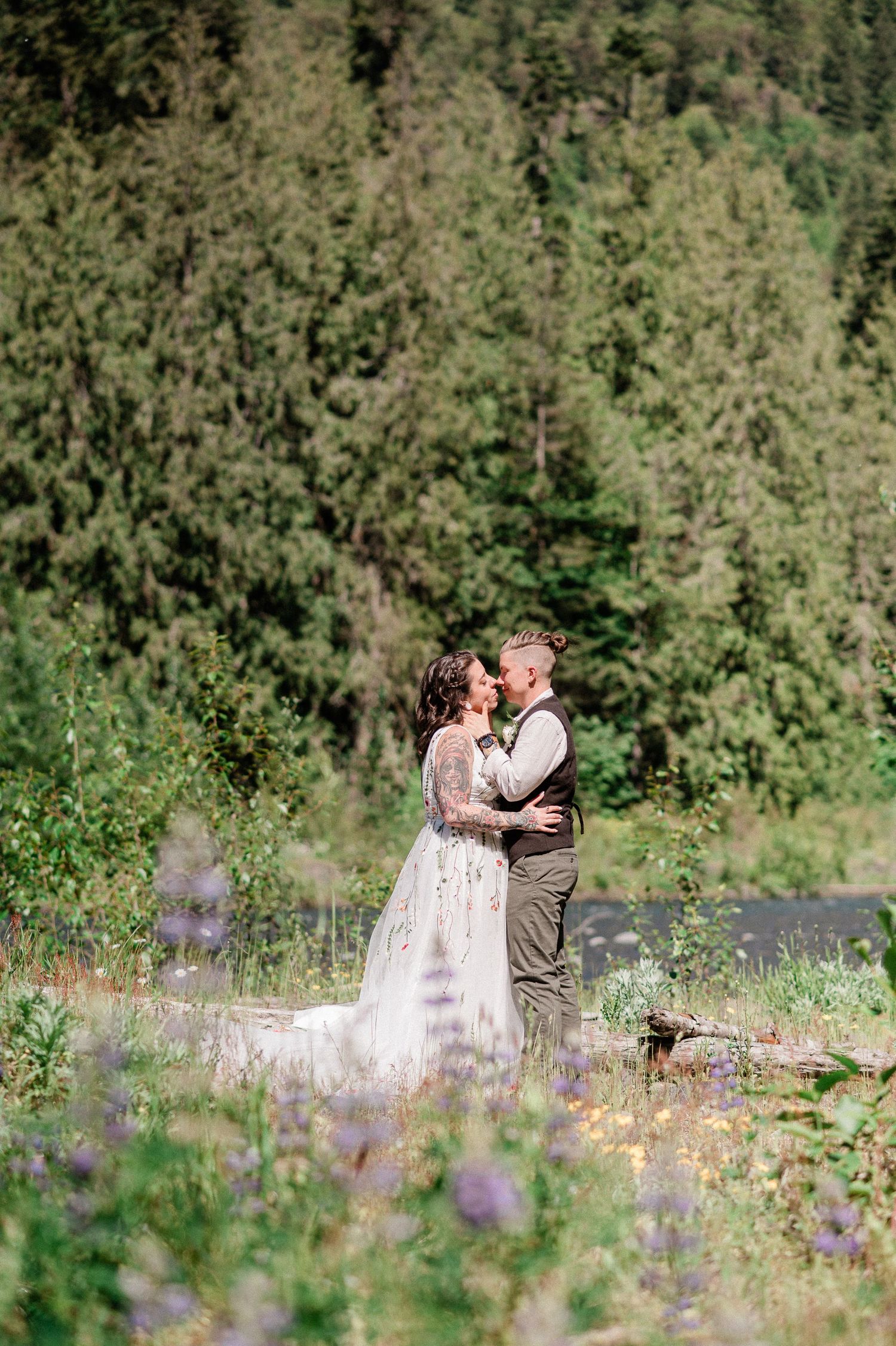 queer couple elope near Dungeness River in Washington