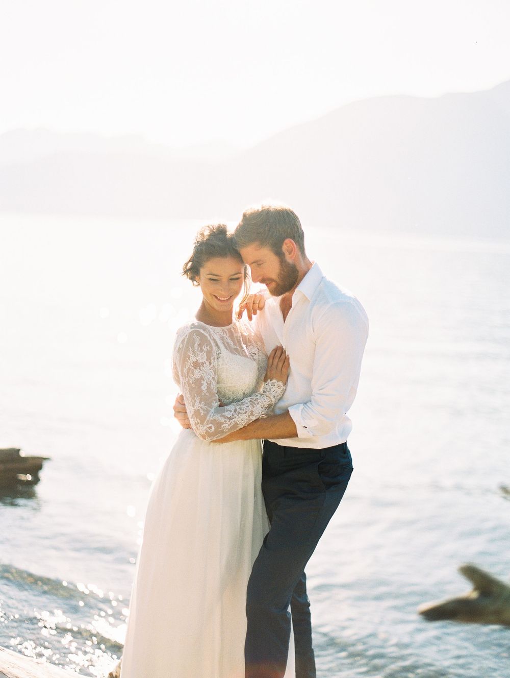 hugging with fiancé.