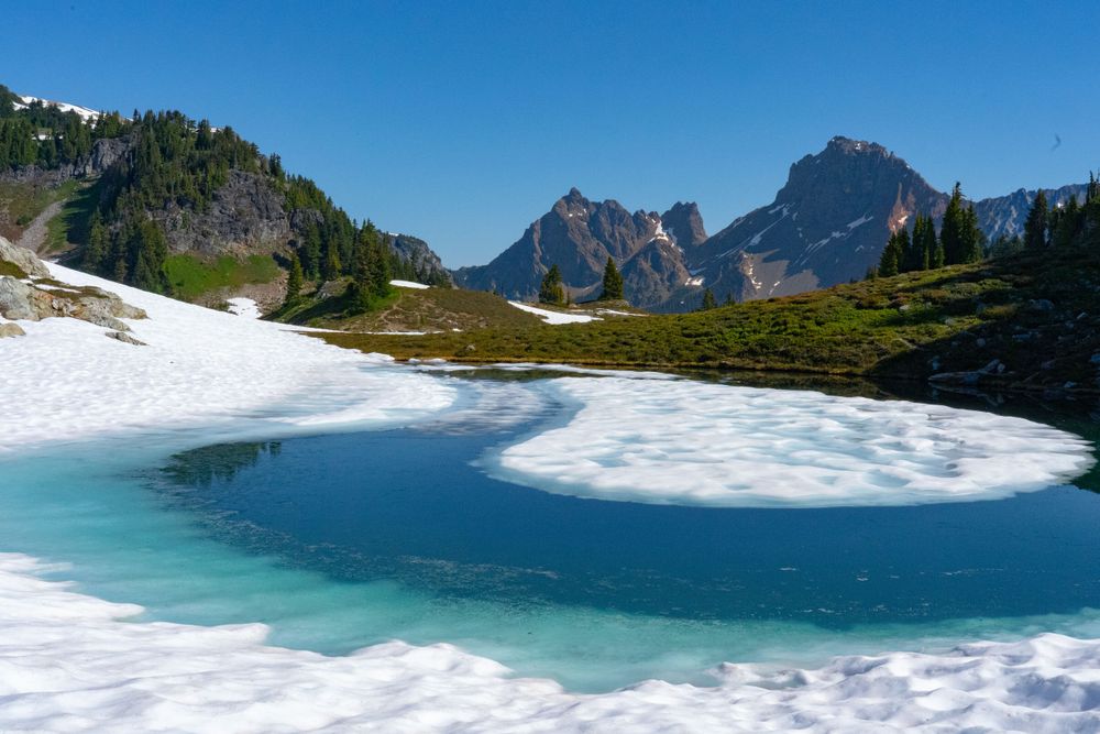 Melting pond with snow