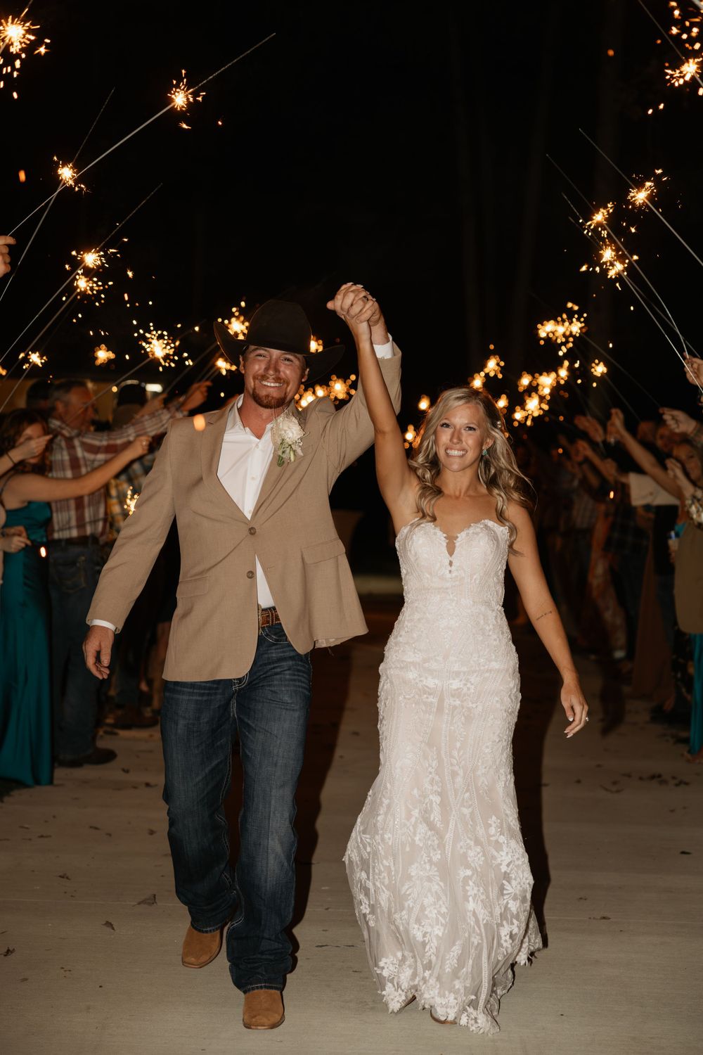 Photograph of a sparkler exit at a wedding in Senoia, Georgia