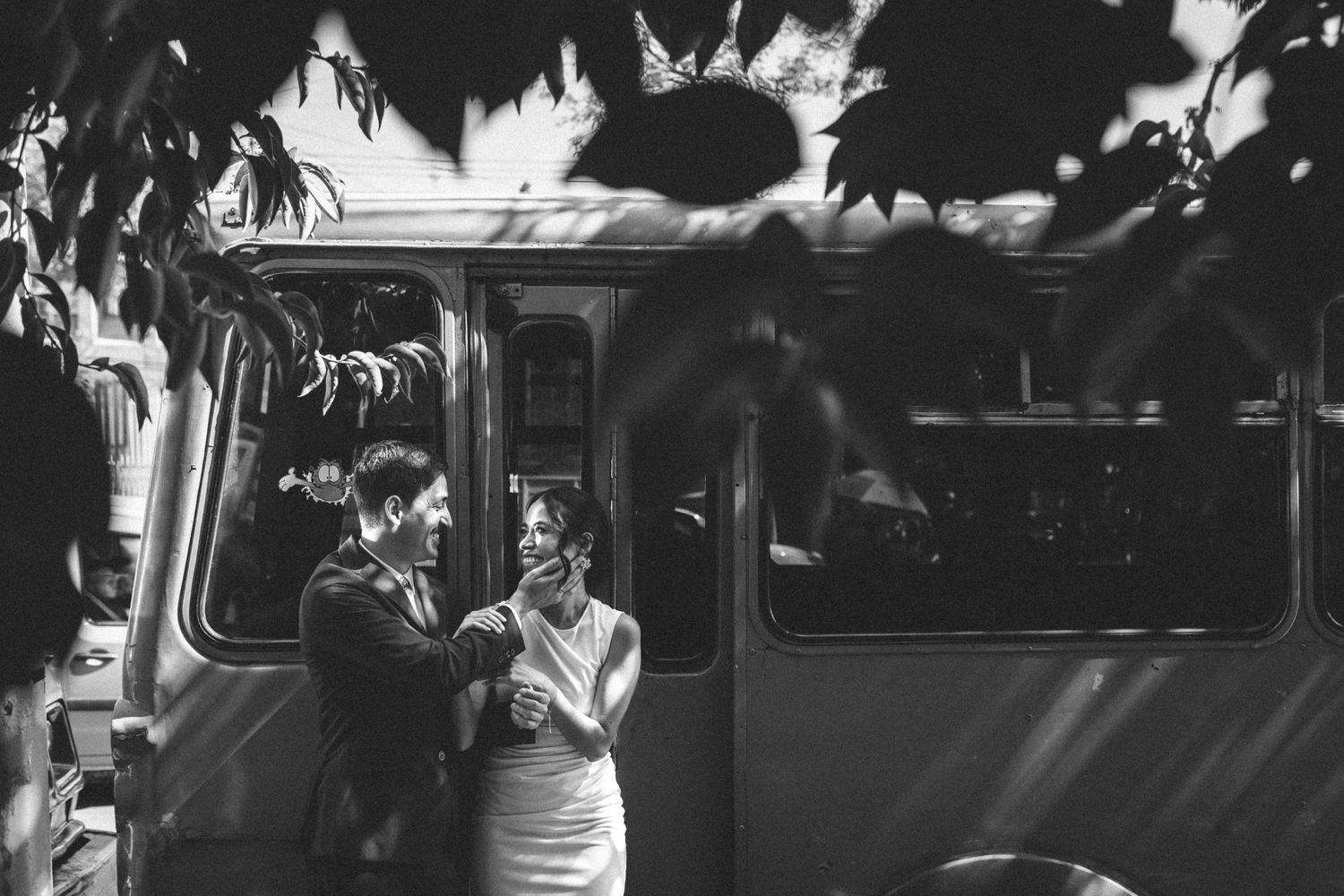 Black and white images of passengers entering and exiting vintage train cars.