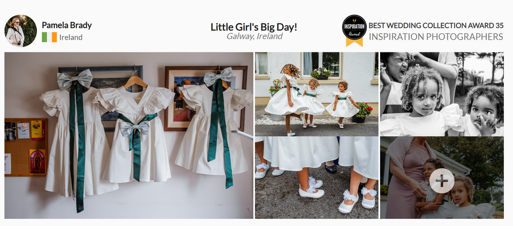 Wedding details including bridesmaid dresses in blue and white, shoes, and vintage black and white reception moments.