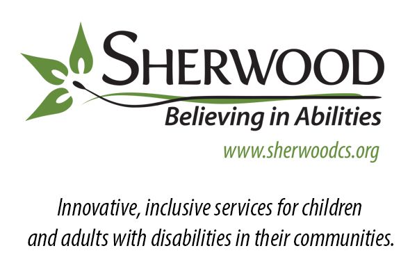 Sherwood organization logo with green leaf design promoting inclusive services for people with disabilities.