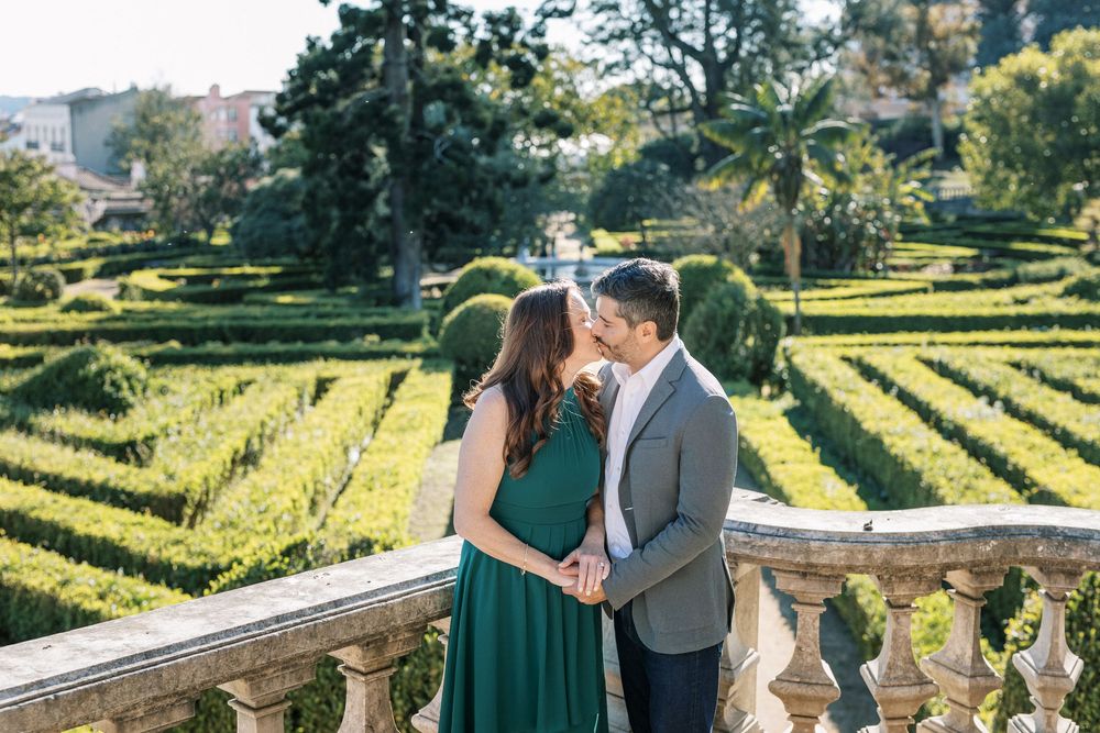 Intimate couple portrait Lisbon botanical garden engagement session