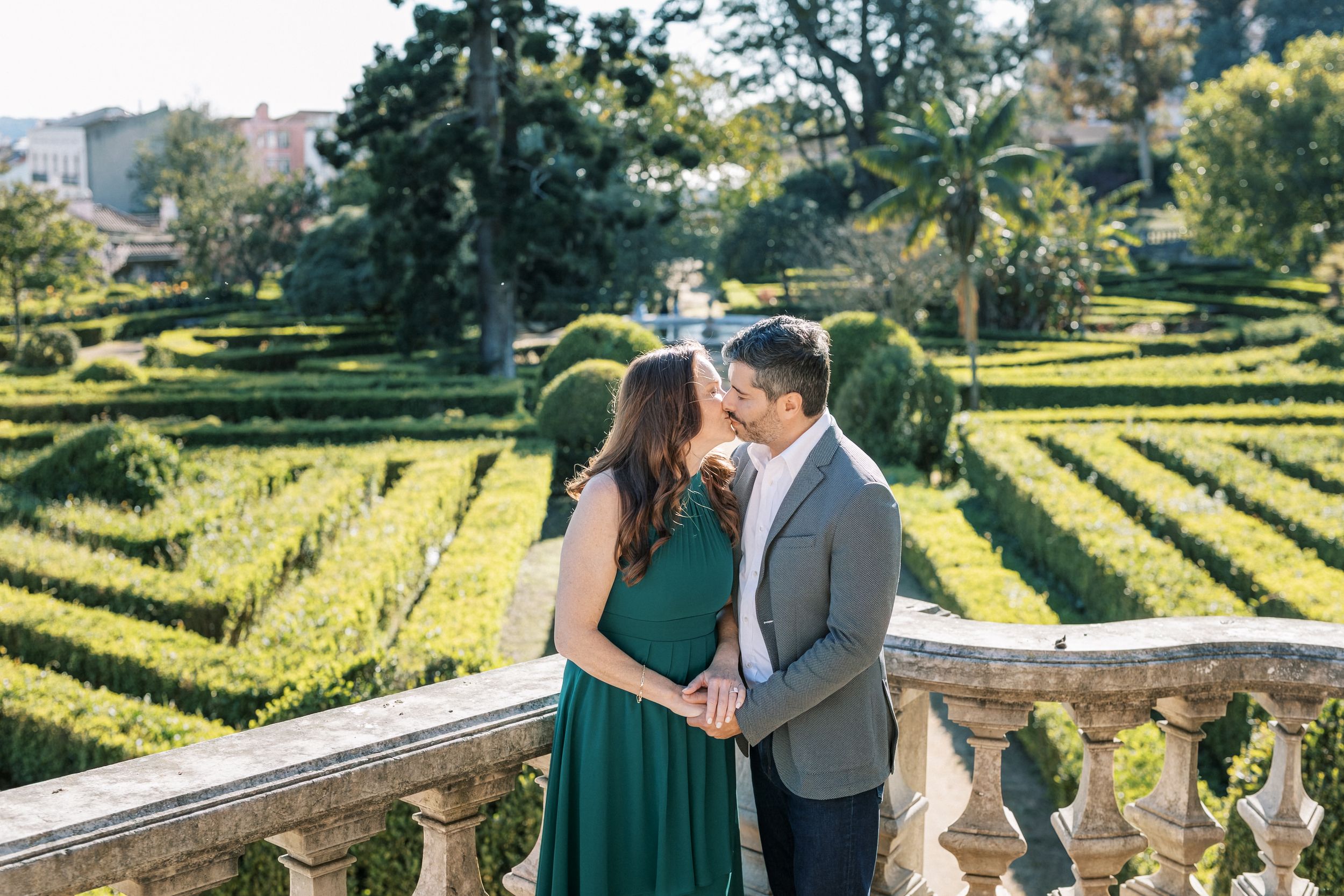Intimate couple portrait Lisbon botanical garden engagement session
