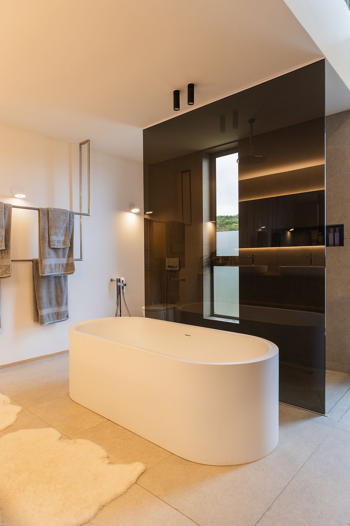 Minimalist bathroom with neutral tones and spa-like atmosphere