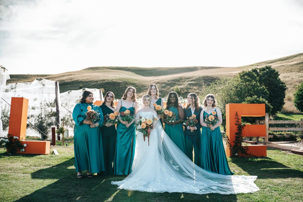 Portrait of bride and her bridesmaids taken by a Melbourne wedding photographer.