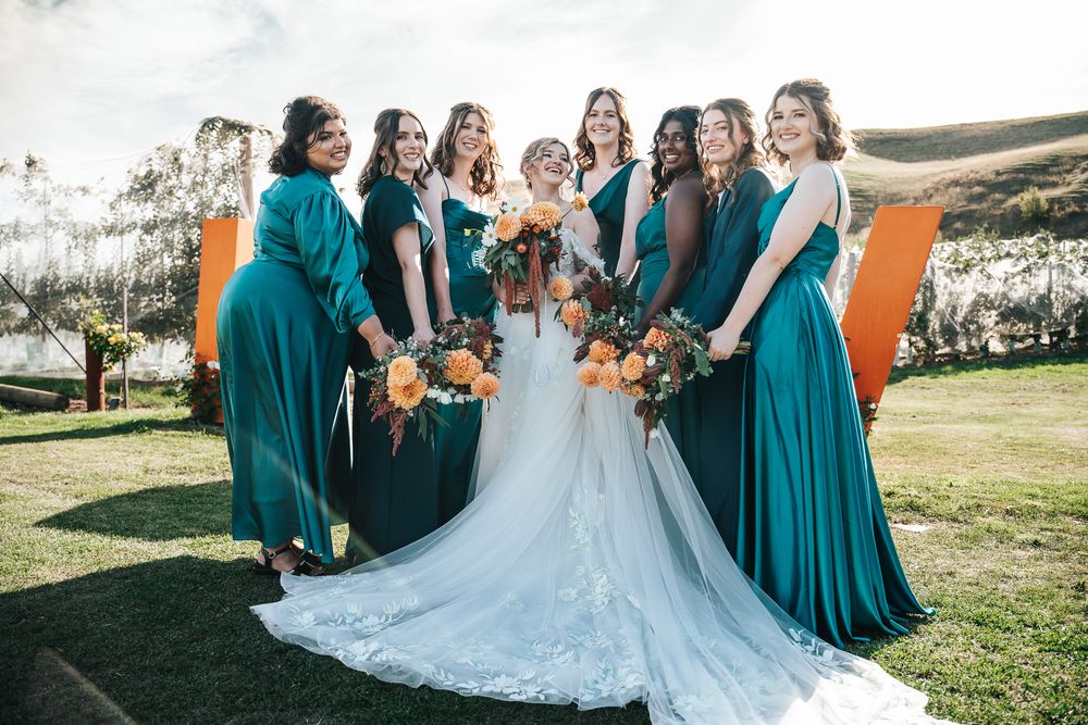 Portrait of bride and her bridesmaids taken by a Melbourne wedding photographer.