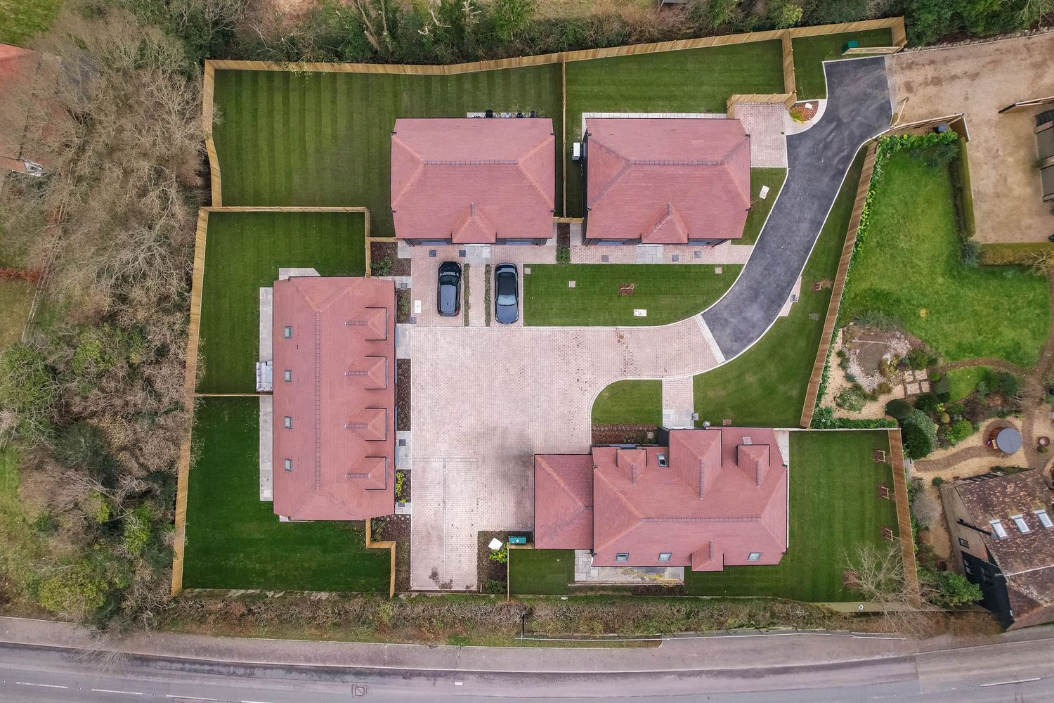 Ariel photography of housing development in Five Oak Green.