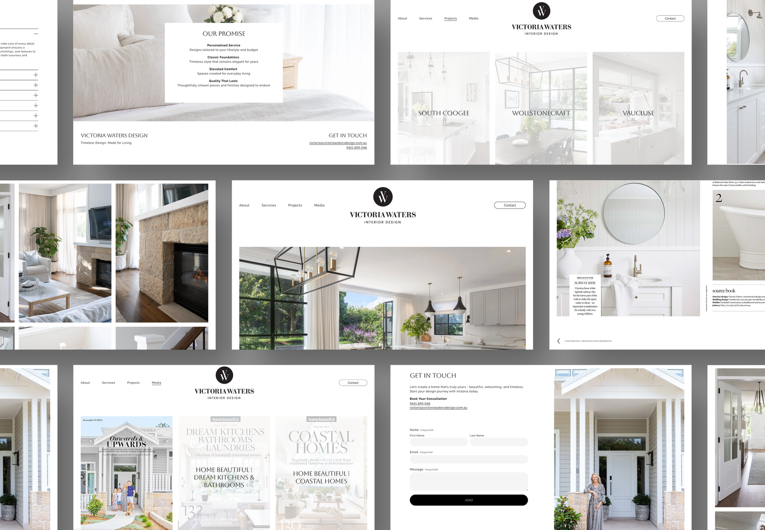 Collection of interior design and architecture layout mockups displayed in a grid format.